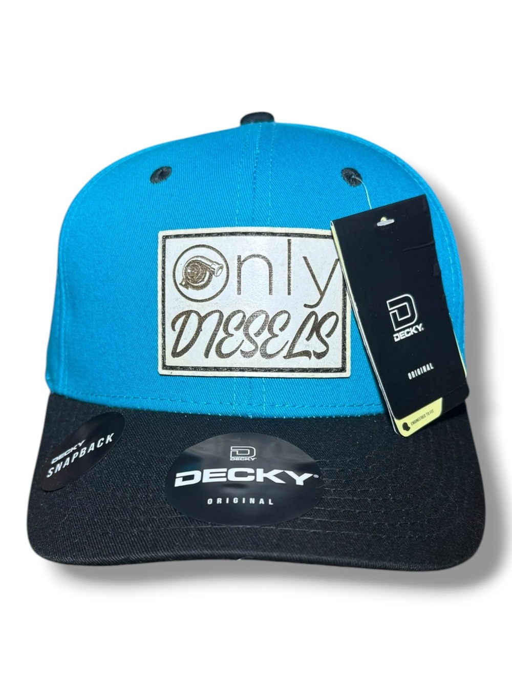 Decky Two-Tone Snapback Hat - Turquoise & Black 'Only Diesel' Patch